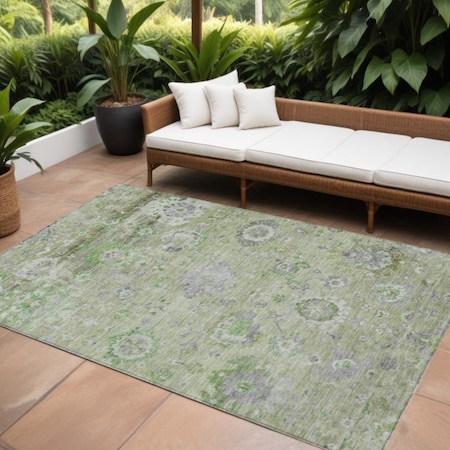 Homeroots 8' X 10' Mint Green And Gray Floral Washable Indoor Outdoor Area Rug 604081