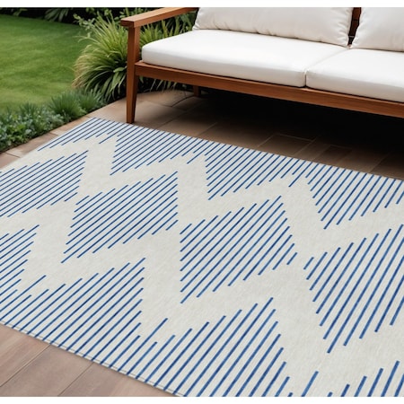 Homeroots 8' X 10' Ivory And Blue Geometric Washable Indoor Outdoor Area Rug 598755