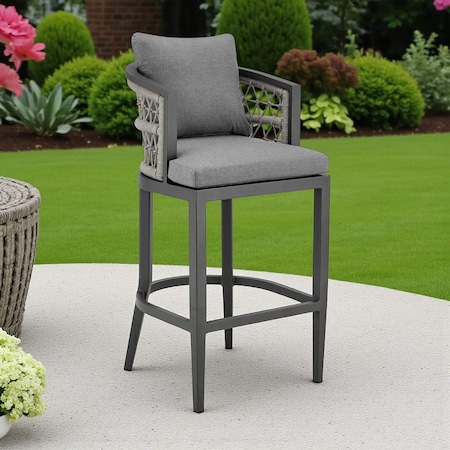 Homeroots 37" Gray Metal Outdoor Counter Height Bar chair with Footrest 571174
