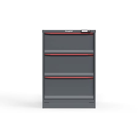 Strong Hold 3 drawer cabinet - (1x 11ft, 2x 12ft) - Red accents - Electronic Lock S3044-PPRAS-0301DS