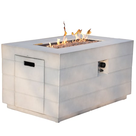Homeroots 28" Gray Aluminum Natural gas Rectangular Fire pit table With Cover 535175