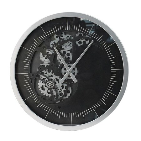 Homeroots 23" Circle Black and Silver Wood and Glass Analog Wall Clock 485985
