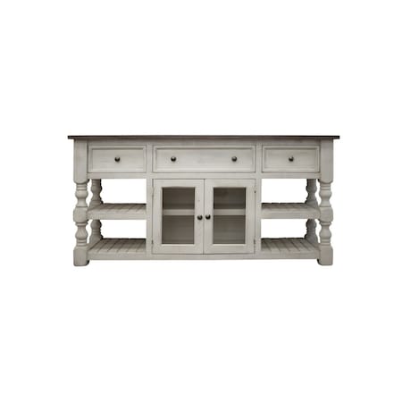 Homeroots 70" Ivory Solid Wood Open shelving Distressed TV Stand 528760