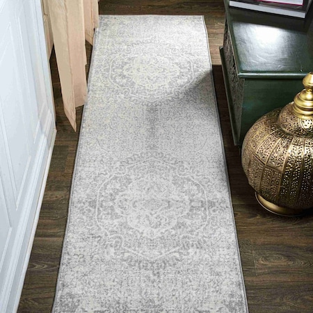 Jonathan Y Modern Persian Vintage Medallion Gray/Ivory 2 ft. x 10 ft. Runner Rug MDP105B-210