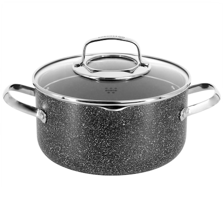 Korkmaz Galaksi Non Stick 8 Inch 3 Liter Casserole with Lid in Black A2950
