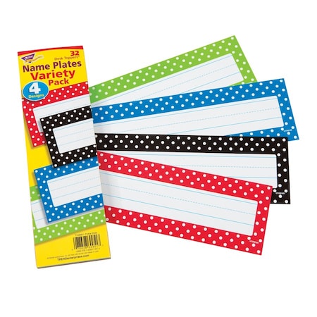 Trend Enterprises Polka Dots Desk Toppers® Name Plates Variety Pack, 32 Pieces, PK6 T69951