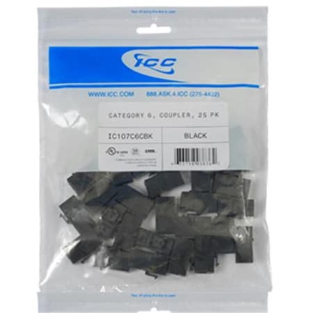 Icc Module Coupler Cat 6 25 Pk Black, 25PK ICC-IC107C6CBK