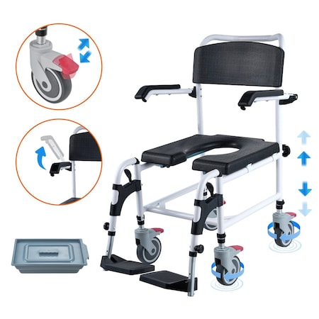 Vevor 350lbs Bedside Commode Toilet Chair Lockable Wheels Footrest Flip-up Arm FBL735200