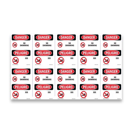 Signmission Safety Sign, OSHA Danger, 5" Height, No Swimming Bilingual, D-35-VT-1709-10PK OS-DS-D-35-VT-1709-10PK