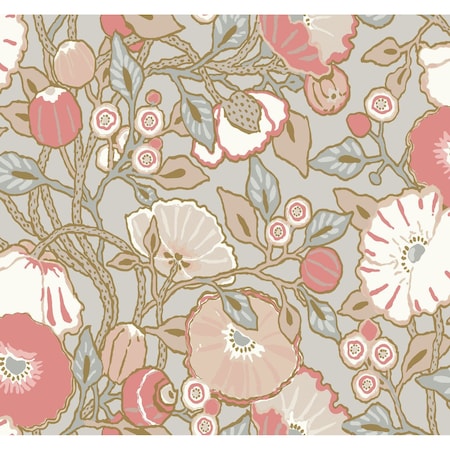 York Wallcoverings Poppies Grey and Pink Metallic Wallpaper GO8314