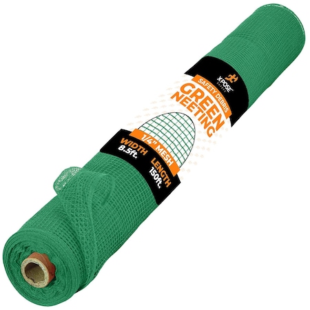 Xpose Safety Construction Debris Safety Netting, 8.5 ft x 150 ft Roll, 1/4in Mesh, Fire Retardant, Green NFR14-86150-GRE-X