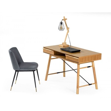 Homeroots 48" Oak Modern Rectangular Writing Desk With Two Drawers 482426