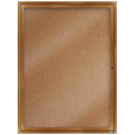 Aarco Enclosed Natural Pebble Grain Cork Bulletin Board w/ Oak Wood Look Finish Al Frame, 48''Hx36''W DCCO4836R