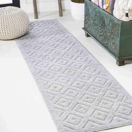 Jonathan Y Portmany Neutral Diamond Trellis Light Gray 2 ft. x 8 ft. Indoor/Outdoor Runner Rug IBZ104C-28