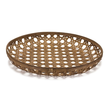 Homeroots 26in Brown Bamboo Weave Round Wood Vanity Tray 516322