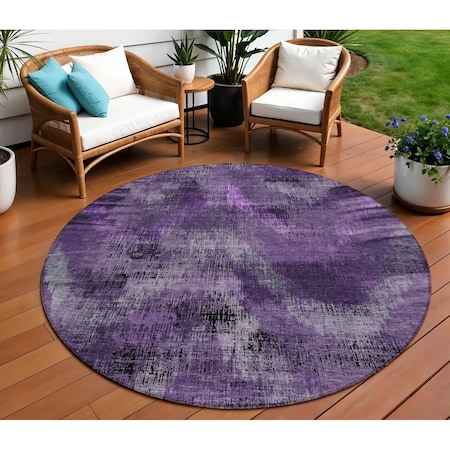 Homeroots 8' Purple Lavender And Gray Round Abstract Washable Indoor Outdoor Area Rug 587148
