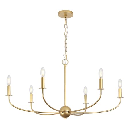 Jonathan Y Ainsley 35" 6-Light Grand Traditional Farmhouse Adjustable Swooping Arm Candle-Style Metal LED Chand JYL9562B