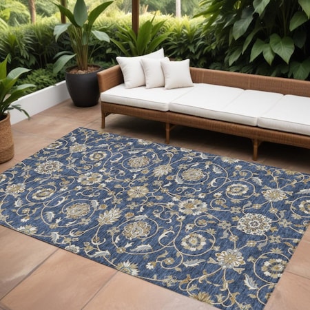 Homeroots 8' X 10' Navy Blue Brown And Ivory Moroccan Washable Indoor Outdoor Area Rug 605166