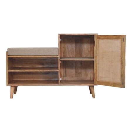 Homeroots 41in Beige and Brown Boucle and Solid Wood Upholstered Storage Bench With Drawers 723430