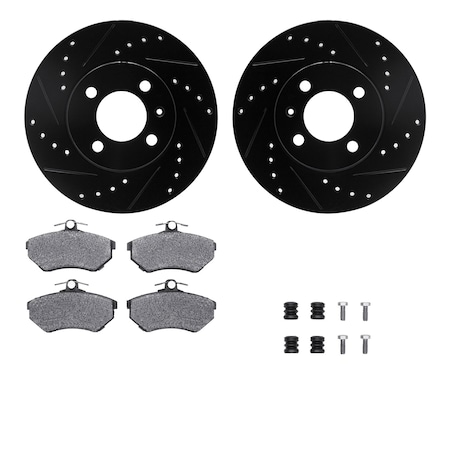 Dynamic Friction Co DFC Rotors-Drilled & Slotted-Black w/ 5000 Advanced Brake Pads Incl Hdw 8512-74009