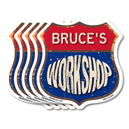 Signmission Bruce's Workshop, 12 inch X 12 inch, Aluminum Metal Sign, 5PK SHI-A-5Pack-12-489-BRUCE