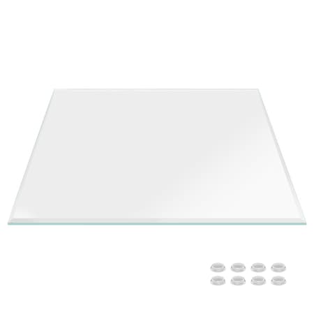 Fab Glass And Mirror 20in Square Ultra Clear Glass Table Top, Beveled Edge, Low Iron Extra Clear Tempered Glass 1 LI-20SQ12THBE