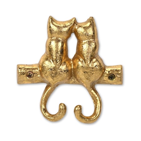 Homeroots Two Hook 5in Gold Cast Iron Cats Wall Hooks 724074