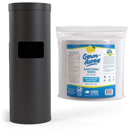 Germ-Away Sanitizing Hand Wipes 1200ct Bundle, 1 Refill Roll + Black Floor Dispenser w/ Trash Can, Lemon WX72211BFD1AH