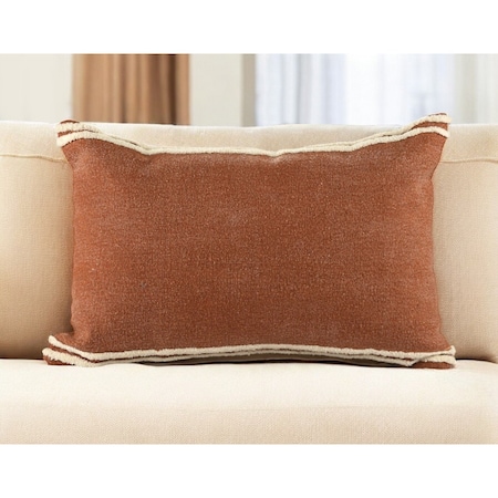 Homeroots 16" X 24" Cinnamon And Natural Striped Cotton Lumbar Throw Pillow With Texture 549451