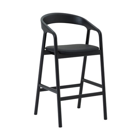 Armen Living Apache Black Oak Wood and Faux Leather Counter Stool LCAPBABLK26