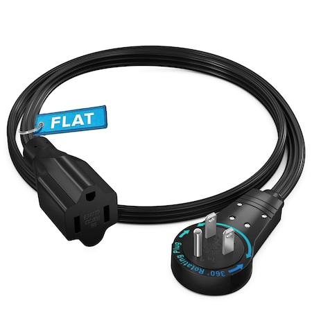 Maximm 1ft 360 degrees Flat Plug Extension Cord, Slim Under Carpet Design, Black ADW-360-31F01-16B0