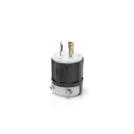 Leviton Locking Plug, L5-20P, 20 A, 125V AC, Single Phase, 2 Pole, Screw Terminals, Black, White 2311