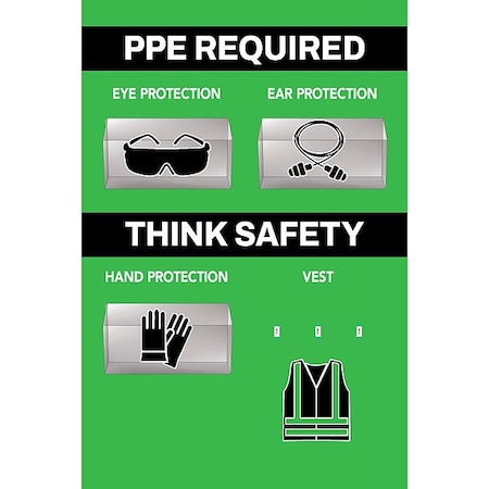 Visual Workplace PPE Shadow Board, Green, 24 in H 30-1910-3624-P31403