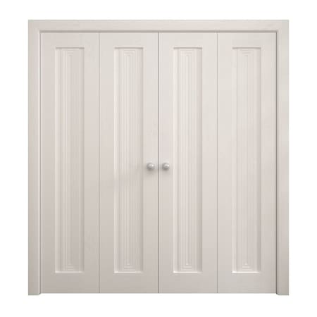 Sartodoors Sliding Closet Double Bi-fold Doors 96 x 96 inches, Ego 5006 Painted White Oak, Sturdy Tracks Mold EGO5006DBF-PWO-96x96 (4* 24x96)