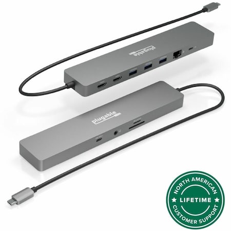 Plugable 11-in-1 USB-C Hub 100W Pass-through, Driverless Laptop Docking Station Dual Monitor, Compa USBC-11IN1E