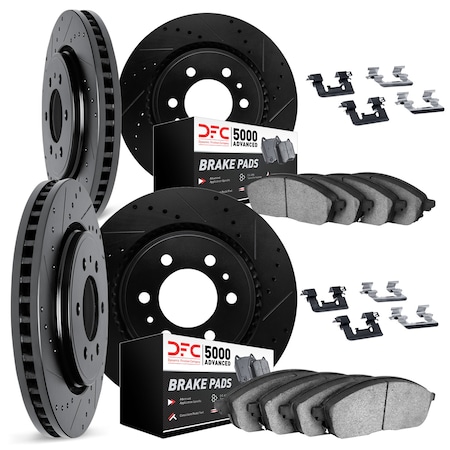 Dynamic Friction Co DFC Brake Rotor - Drilled & Slotted - Black w/5000 Brake Pads & HW Kit 8514-54067
