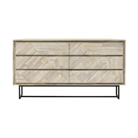 Homeroots 61" Natural Solid Wood Six Drawer Double Dresser 518619