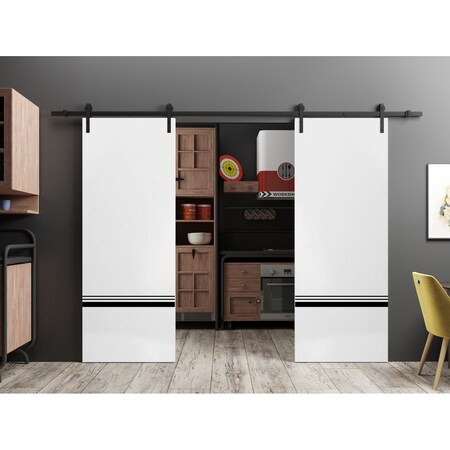 Sartodoors Sturdy Double Barn Door with Hardware, Planum 0012 White Silk and Aluminum Strips, 13FT Rail Hanger PLANUM0012DB-WS-7296