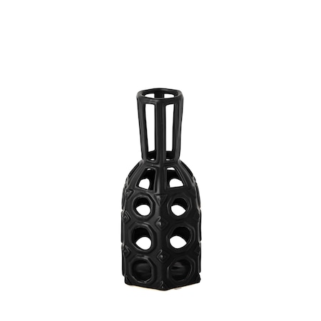 Homeroots 9" Black Abstract Cylinder Metal Table Vase 397496