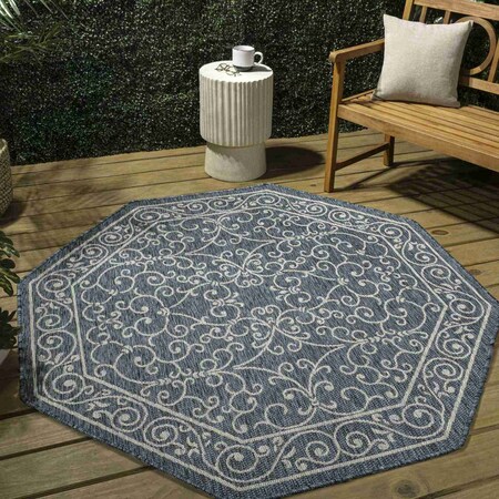 Jonathan Y Charleston Vintage Filigree Textured Weave Teal/Gray 5 ft Octagon Indoor/Outdoor Area Rug SMB106F-5TGN