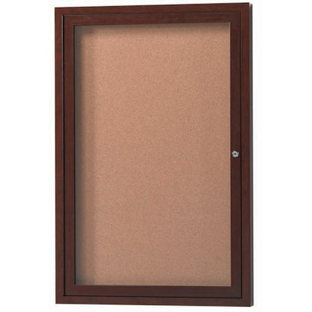 Aarco Enclosed Natural Pebble Grain Cork Bulletin Board w/ Walnut Wood Look Finish Al Frame, 24''Hx18''W DCCWW2418R