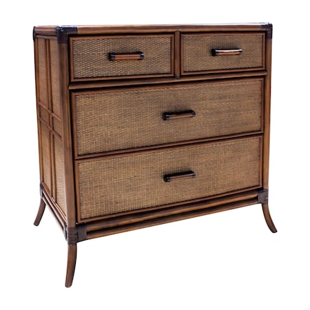 Hospitality Rattan Home Palm Cove 4-Drawer Split Chest with Glass 1102-5646-ATQ-GL