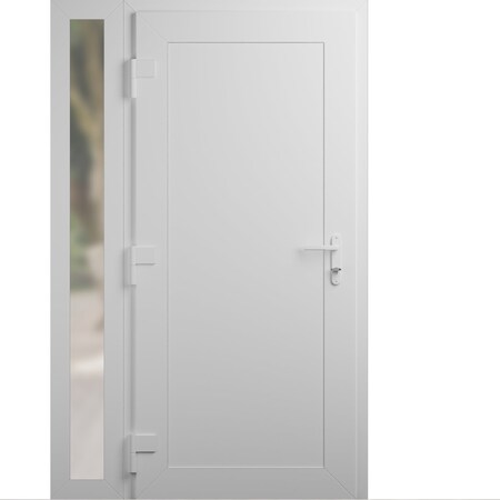 Vdomdoors Front Exterior Prehung Metal-Plastic Door, Manux 8111 White Silk, Side Sidelite Transom, Office Com MANUX8111EXD-WS-W36+14xH80-RH