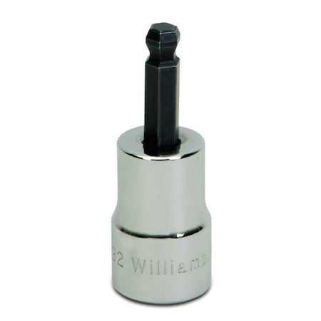 Williams 3/8" Dr, 1/8" Size, SAE Ball Hex Bit Socket, 6 Pts, Overall Length: 1-7/8" JHWBA-4HBA