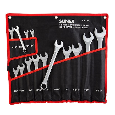 Sunex 14 Piece SAE Raised Panel Combination Wrench Set 9714A