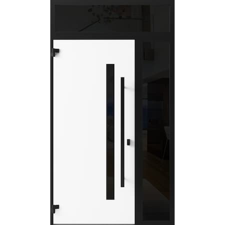 Vdomdoors Front Exterior Prehung Steel Door Ronex0144 Grey Sidelight and Transom Window Sidelite Entry Metal RONEX0144EXD-GRE-W36+12 X H80+16-RH-I