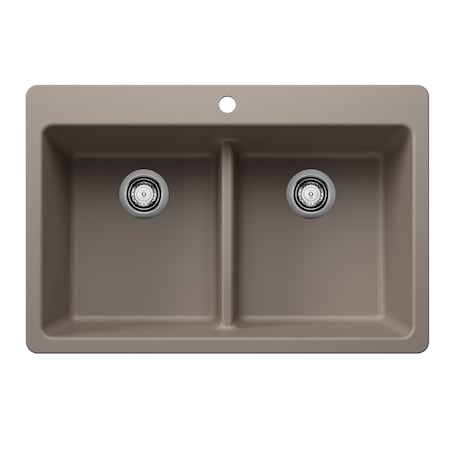 Blanco Liven SILGRANIT 33in 50/50 Double Bowl Dual Mount Kitchen Sink with Low Divide - Truffle 443206