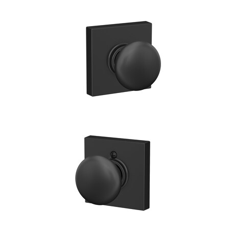Schlage Residential Plymouth Knob with Collins Rose Passage Lock with 16080 Latch and 10027 Strike Matte Black Finish F10PLY622COL