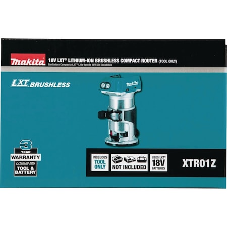 Makita 18V LXT Brushless Compact Cordless Router, Tool Only XTR01Z