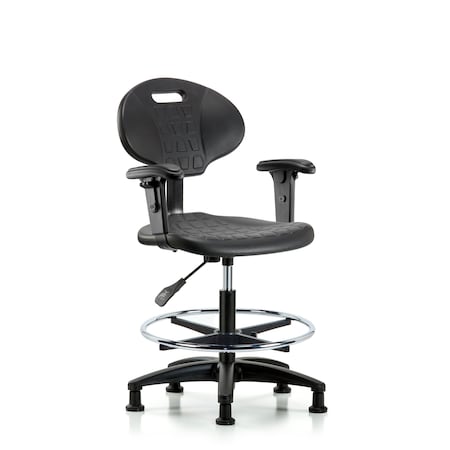 Blue Ridge Ergonomics Erie Med Bench Chair, AA, CF, Glides, 2-Way Adjustable, 19" to 27" Height, Black; Blue BR-TPMBCH-RG-A1-CF-RG
